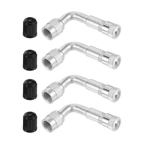 Image of 1 Set 90-Degree Universal Tire Valve Stem Extenders Extension Adapter - Cars RV Bicycles Motorcycles Trailers Tubeless Tire Valve - Copper Silver Tone