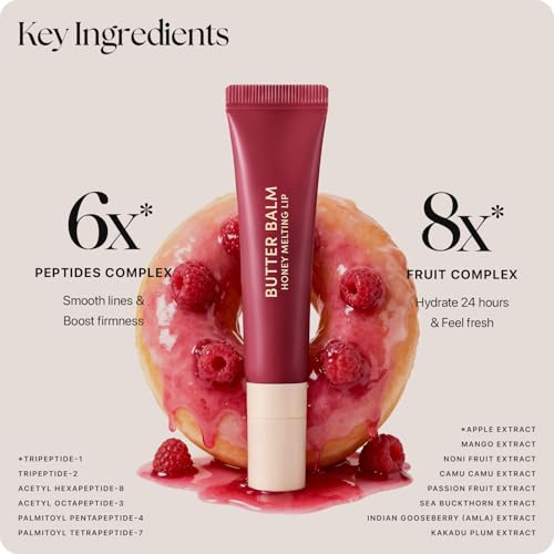 Image of Nature Republic Honey Melting Lip Butter Balm - Hydrating Tinted Plumping Lip Balm with Peptides, for Sheer & Glossy, Fuller-Looking Lips (RASPBERRY GLAZE)