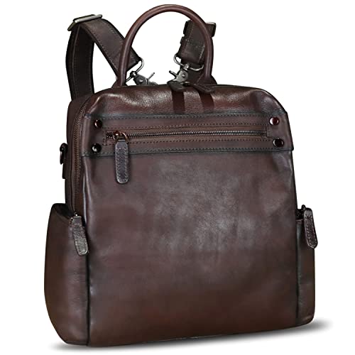 Image of Genuine Leather Backpack for Women Convertible Design Shoulder Bag Vintage Casual Daypack Knapsack Rucksack Purse (Coffee)