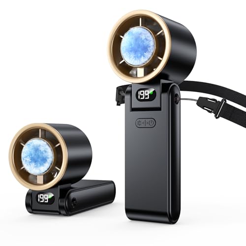 Image of Portable Handheld Fan with Ice Cooler, 199 Speed Personal Fan,5500mAh Rechargeable,20H Cooling Time,20000 RPM Powerful Motor, Summer Essential for Travel /Outdoor /Office, Black Gold