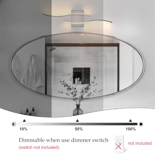 Image of KARTOOSH Hardwired Brushed Nickel Vanity Lights for Bathroom | 1 Pack 23.6 in LED Vanity Light, 3CCT Dimmable, Waterproof Rustproof, Hardwired Wall Mount for Bathroom Mirror Sides