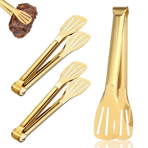 Xiciki 3 pinze da cucina in acciaio inox, color oro, con manico antiscivolo, per barbecue, insalata, cucina, cottura al forno e buffet