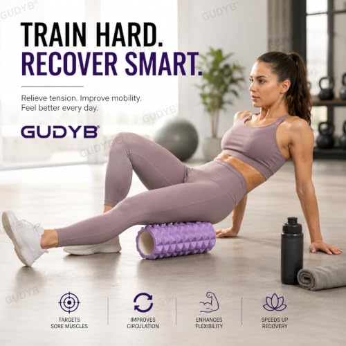 Image of Foam Roller for Exercise & Gym | Deep Tissue Muscle Massage Roller for Back, Neck, Calf & Thigh Pain Relief | Yoga, Stretching, Recovery & Fitness Workout Equipment | 33cm Purple