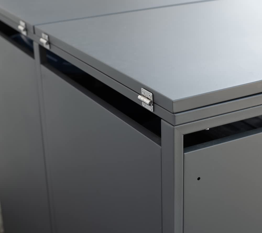 Westmann Metall Mülltonnenbox Kubus 6x240 L Anthrazit Mülltonnen Verkleidung mit Gasdruckfedern Pulverbeschichteter Stahl Wetterfest & langlebig Klappdeckel & Flügeltüren