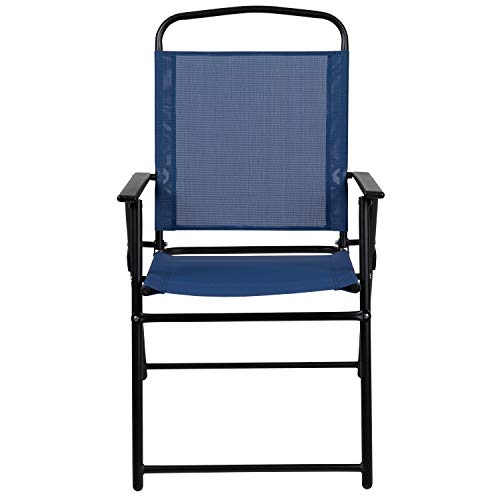 Flash Furniture Nantucket 6-Piece Patio Dining Set with Glass Table, 4 Folding Chairs, and Umbrella, Outdoor Patio Table, Chairs, Umbrella Set, Navy - Image 7
