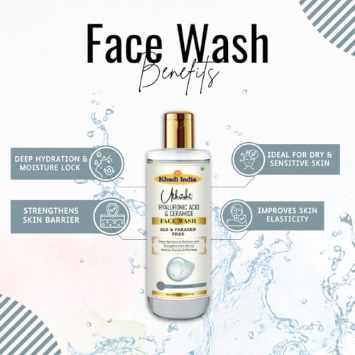Image of Khadi Hyaluronic Acid & Ceramide Face Wash 200ml | Glowing & Hydrating | Supports Skin Renewal & Even Tone | Gentle Exfoliation | SLS & Paraben-Free | Men & Women | All Skin Types