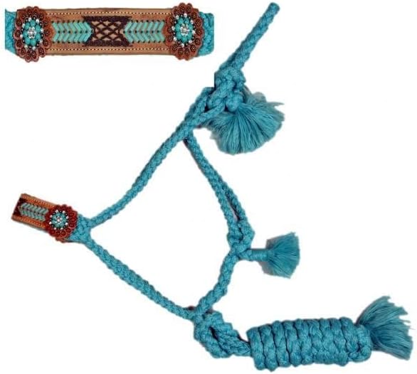 Showman Turquoise Woven Nylon Mule Tape Halter w/Tooled Leather Noseband
