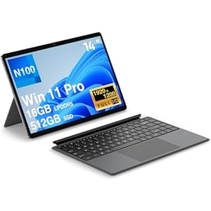 2-in-1 Tablet/Laptop,core N100, 14″ Touchscreen PC with Backlit Keyboard, 16GB LPDDR5 512GB SSD,1920×1200 Touchscreen,WiFi-6,Type-C,HDMI, Dual Camera, Quad-Core Processor