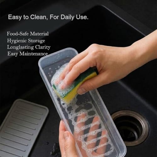 Image of Air Tight Clear Plastic Fridge Storage Containers | Kitchen Organisers. Stackable, with Lids, Leak-proof, Durable for Fruits, Vegetables and Eggs, Set of 6, 1200 ML
