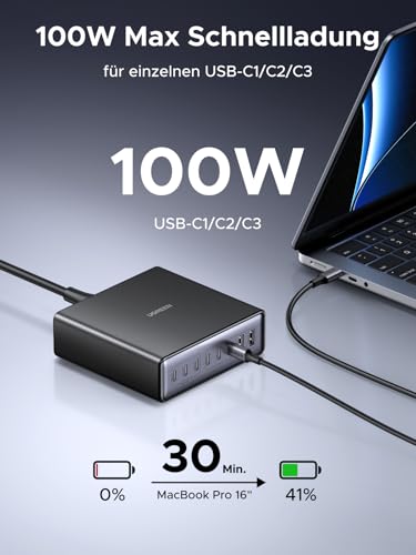 UGREEN USB C Ladegerät 200W GaN Netzteil 8-Port Desktop Ladestation PD Charger 100W Schnellladegerät mehrfach unterstützt PPS kompatibel mit MacBook Pro/Air, iPhone Serien, Galaxy Serien usw. – Bild 4