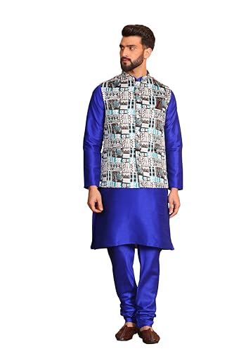 Image of Kurta With Churidar & Multicolor Nehru jacket Set