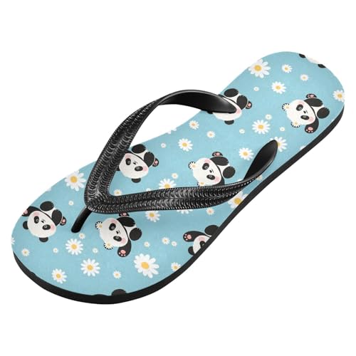 ALAZA Cute Childish Panda Daisy Flip Flops for Women Fashion Beach Slippers Comfort Mens Flip Flops Non-Slip Rubber Shower Slippers Sandal for Hotel Travel Sport,XS2