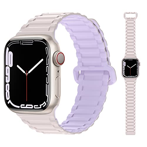 Acecinio Correa, Ajustable Suave Silicona Correas para Apple Watch 44mm 42mm 45mm, Correa Deportiva con Fuerte Cierre Magnético para iWatch SE Serie 7 6 5 4 3 2 1, Mujer, Hombre, Rosa+Morado Cover