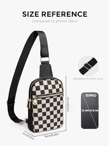 Image of Sling Bag Crossbody Bags For Women Plaid Striped Fanny Packs Chest Bag for Work Shopping