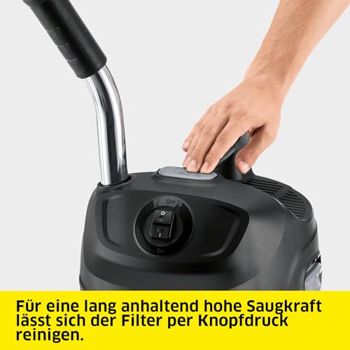 Kärcher Aschesauger AD 2 , Nennleistungsaufnahme: 1000 W, Metallbehälter: 14 l, Saugschlauch: 1,2 m, integrierte Filterabreinigung, Flachfaltenfilter, Metall-Grobschmutzfilter