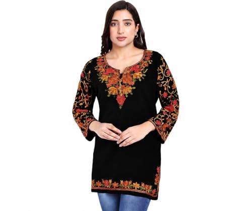 Image of HAUTEMODA Women Woollen Short Kashmiri Embroidery Phiran Kurta