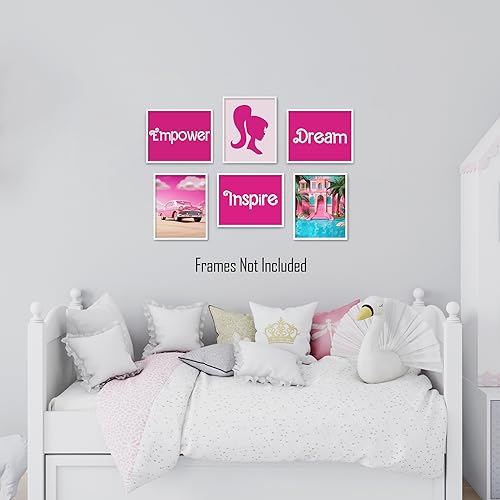 Brooke & Vine Doll Girl Room Decor Girl Empowerment Posters (UNFRAMED 8 x 10 Set of 6) Dream House Car Insprirational Teen Girl Room Wall Art Prints Tween Bedroom, Dorm, Desk - Pink Dollhouse