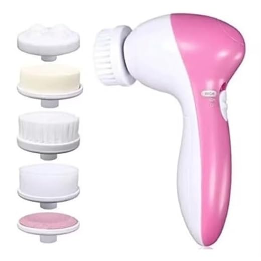 Escova Elétrica de Limpeza Facial, Kit Massageador e Esfoliante com 5 Acessórios, Funciona com 2 Pilhas, Não incluso.