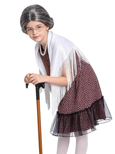Déguisement grand-mère en pièces FEESHOW avec robe froncée pour cosplay fille