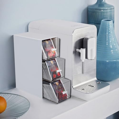 EFUTURETIME 4 Stück Teebox Kunststoff mit 12 Schubladen 22,6x16,5x7,6cm Teebeutel Organizer Stapelbar, Tee Aufbewahrung für Losen Tee, Teebeutel, Kaffee, Zucker, Stift und Kosmetika, Weiß