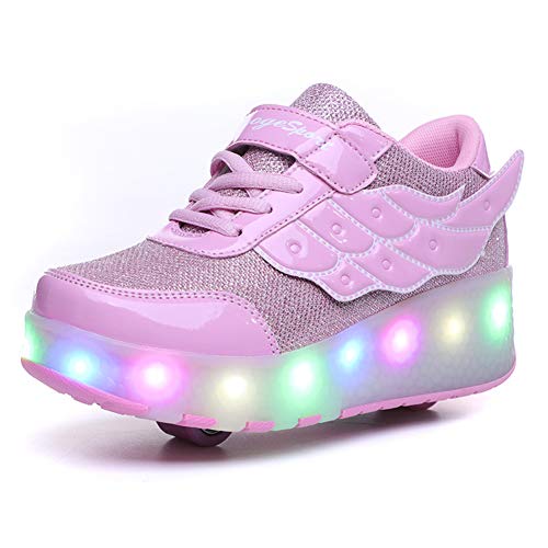 Girls Roller Sneaker LED Sport Shoes Rechargeable Roller Skates for Boys Girls 3.5 M US Big Kid