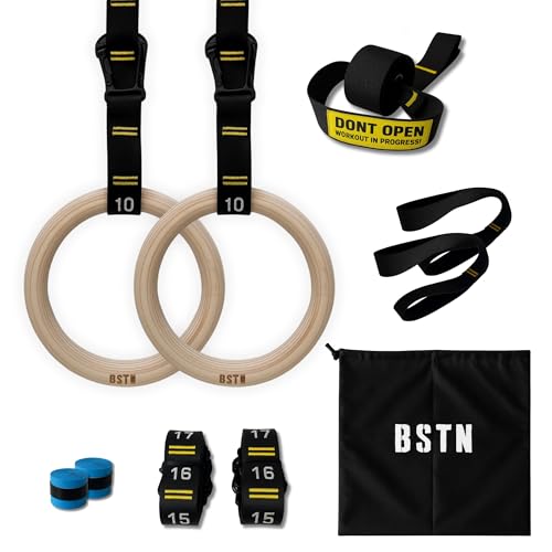 Bestable BSTN Wooden Gymnastic Rings 32mm with Adjustable Numered Straps, Olympic Gym Rings for Gymnastic – Premium Fitness Equipment for Home Workout, Calisthenics, Crossfit & Strength Training