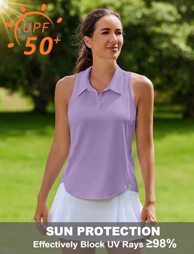 Image of PINSPARK Women's Golf Shirt Racerback UPF 50+ Tennis Tank Top with Collar