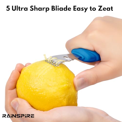 Image of Rainspire Lemon Zester Tool with Channel Knife, Stainless Steel Citrus Zester Tool, Lemon Peeler, Zesters for Kitchen, Ultra Sharp 2-in-1 Tool Easily Creates Citrus Zest, Dark Blue
