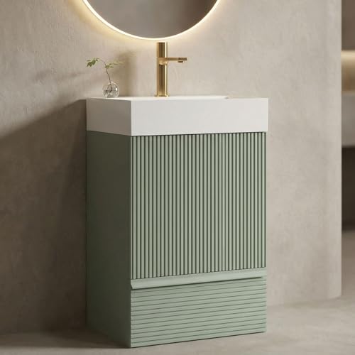 Little Tulip 20 inch Bathroom Vanity with White Ceramic Sink, Bath Storage Cabinet with Soft-Closing Door and Drawer, Perfect for Small Space, Powder Room, Hotel, Mint Green