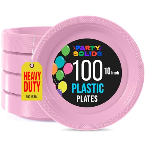 Party Solids 33% Thicker Pink Plastic Plates 10" Dinner Plates 100 Ct