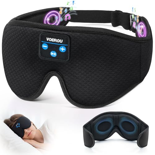 Voerou Sleep Headphones, 3D Bluetooth 5.4 Sleep Mask Wireless Eye Mask, Sleeping Mask with Bluetooth Headphones for Side Sleepers with Ultra-Thin Speakers, Perfect for Sleeping Travel Christmas Gifts