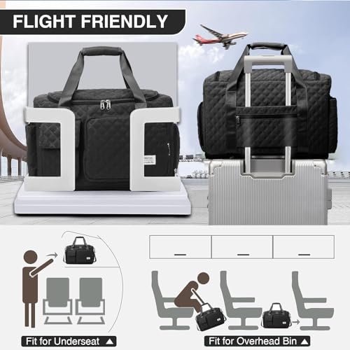 Image of Small Gym Bag for Women, Travel Duffle Bag Carry On Weekender Bag with Shoe Compartment, B6#Black, Medium, Weekender Bag&toiletry Bag