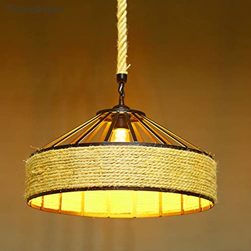 Lustre LED style industriel en corde de chanvre pour éclairage de table