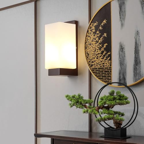 Aplique de pared de estilo chino E27 con pantalla acrílica y estructura rectangular 7