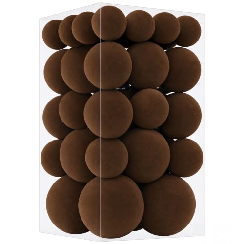 46Pcs Velvet Christmas Ball Ornaments Set - Flocked Shatterproof Christmas Tree Decorations Classic Hanging Ornaments with Rope for Xmas Wreath Holiday Home Decor (Multi-Size, Brown) - image 1
