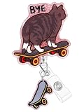 Plifal Badge Reel Holder Clip - Cute Cat Skateboard Retractable ID Name Card Badge...
