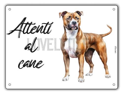 CARTELLO ATTENTI AL CANE IN METALLO, VARIE RAZZE, stampa UV, resistente all'esterno e dalla intemperie, misure 15 x 20 o 20 x 30 (AMERICAN STAFFORDSHIRE TERRIER intero, 15 x 20)