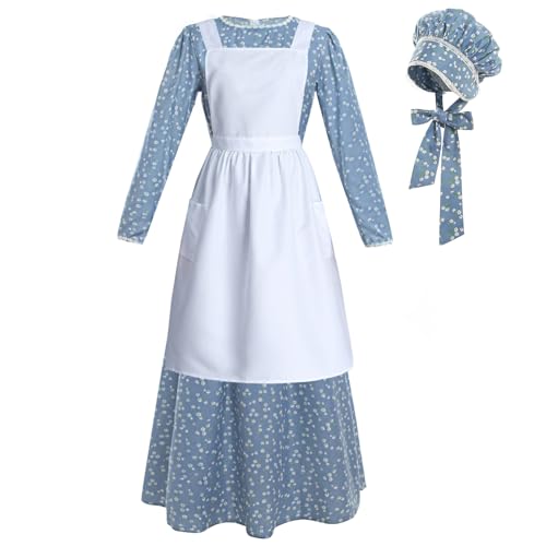 NSPSTT Prärie-Kleid für Damen, Pionierkleid, Kolonial-Kostüm, Amisch-altmodische Blumenkleider, Marineblauer Anzug, L