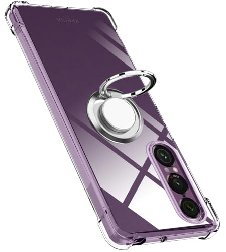 Xperia 1 VII ケース リング TPU 薄型 軽量シリコン 耐衝撃 指紋防止 車載ホルダー対応 防塵 一体型 人気 携帯カバー(クリア)
