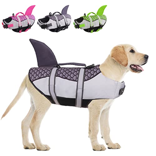 Ginbavi Dog Life Jackets, Ripstop Shark Dog Life Vest Preserver For Swimming & Boating, Adjustable Puppy Flotation Coat Pet Lifesaver With High Buoyancy & Rescue Handle For Small Medium Large Dogs #TOP5
