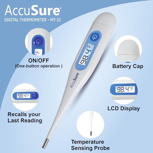 Image of AccuSure Mercury-Free Digital Thermometer With Transparent Storage Case (White 1)