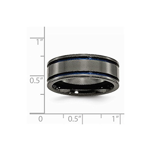 Jewelry Pilot 8Mm Chisel Black Ti Blue Anodized Grooves High Polish Finish Titanium Wedding Band - Size 10.5 #TOP4