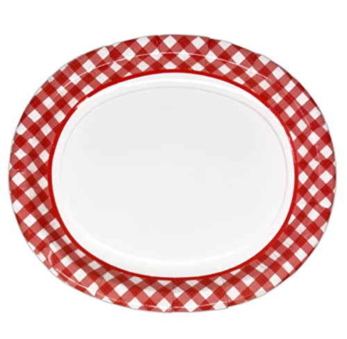 Red Gingham Oval Paper Plates 50 Count Disposable Picnic Serving Platters