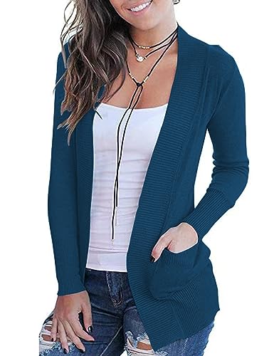 VOIANLIMO Women's Open Front Casual Long Sleeve Knit Classic Sweaters Cardigan with Pockets