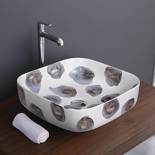 Image of Designer Table Top Wash Basin for Bathroom | Counter Top Wash Basin /Sink for Living Room (16.33 x 16.33 x 4.52 Inch, Kolar (White Wood Design Matt))