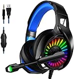 Amplia compatibilidad: El cable de los auriculares tiene dos ramas: 3.5mm + USB.Ampliamente compatible con For PS4, Xbox One, interruptor de Nintendo, Mac, ordenador portátil, PC, ordenador, etc. ATENCIÓN !Para la computadora de escritorio, se requiere un cable divisor Y (no incluido) para lograr la llamada de voz.