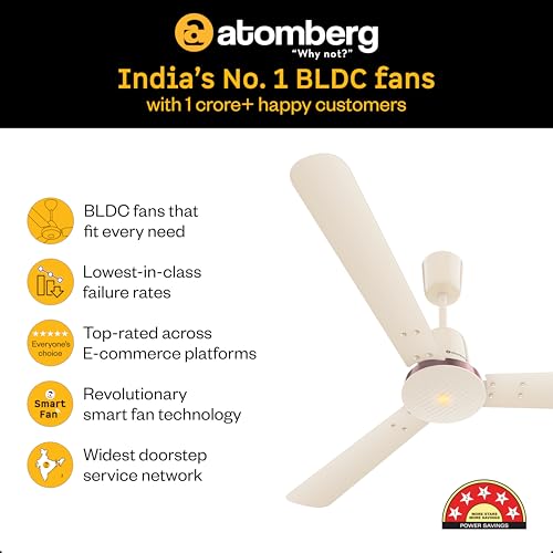 Image of atomberg Ikano Stylique 1200mm BLDC Ceiling Fan | | Remote Operated | Ideal for living room | BEE 5 star | Advance Air+ Technology | Low noise | 3 Years Warranty (Seasand Ivory)