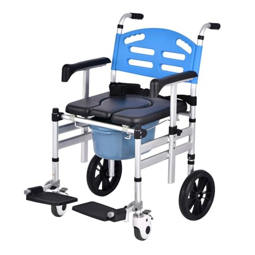 Silla de ducha plegable con reposabrazos y ruedas ajustables, diseño ergonómico para ancianos y discapacitados, conveniente para uso doméstico