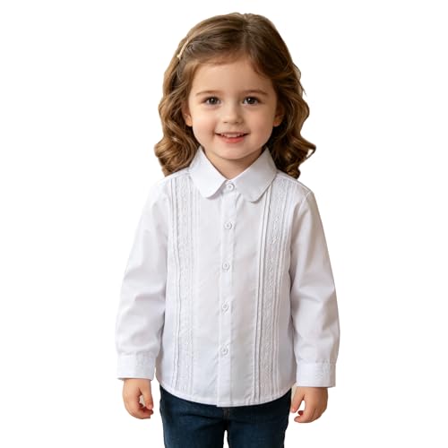 Image of Girls' Long Sleeve Peter Pan Collar Shirt Girls School Uniform Shirts
