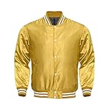 Varsity Letterman Baseball Bomber Vintage Retro All Poly Satin Jacket (4XL, Golden)